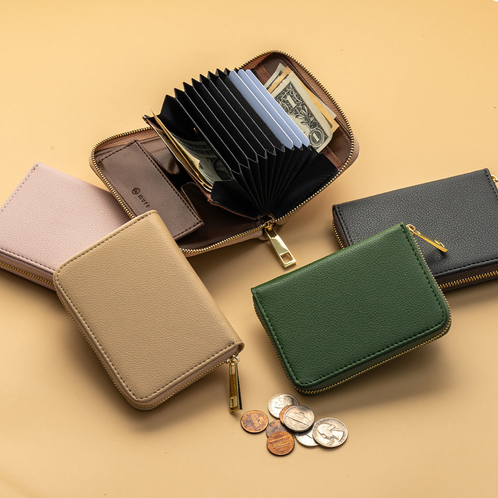 リサイクルPUレザー じゃばら式 スキミング防止 小銭入れ付き コンパクト カードケース