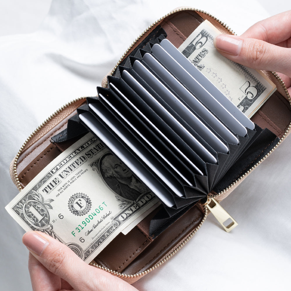 リサイクルPUレザー じゃばら式 スキミング防止 小銭入れ付き コンパクト カードケース