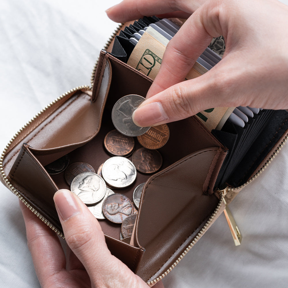 リサイクルPUレザー じゃばら式 スキミング防止 小銭入れ付き コンパクト カードケース