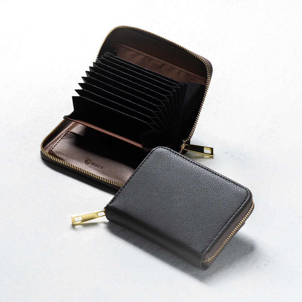 リサイクルPUレザー じゃばら式 スキミング防止 小銭入れ付き コンパクト カードケース