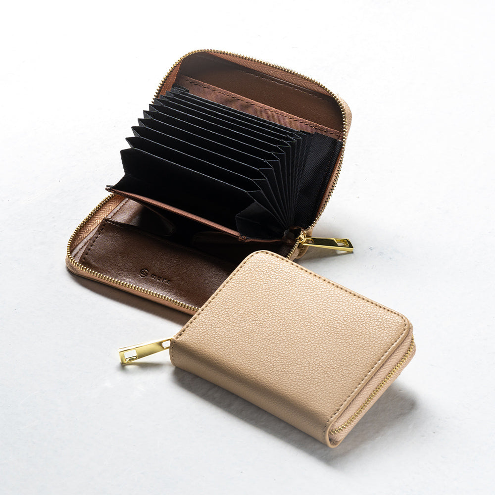 リサイクルPUレザー じゃばら式 スキミング防止 小銭入れ付き コンパクト カードケース