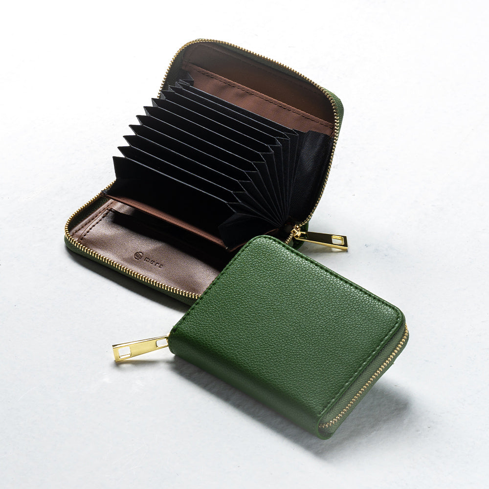 リサイクルPUレザー じゃばら式 スキミング防止 小銭入れ付き コンパクト カードケース