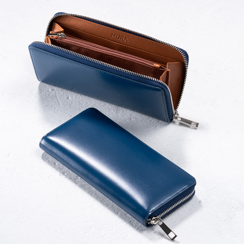 ラウンドファスナー コードバン調/カーボン レザー 長財布