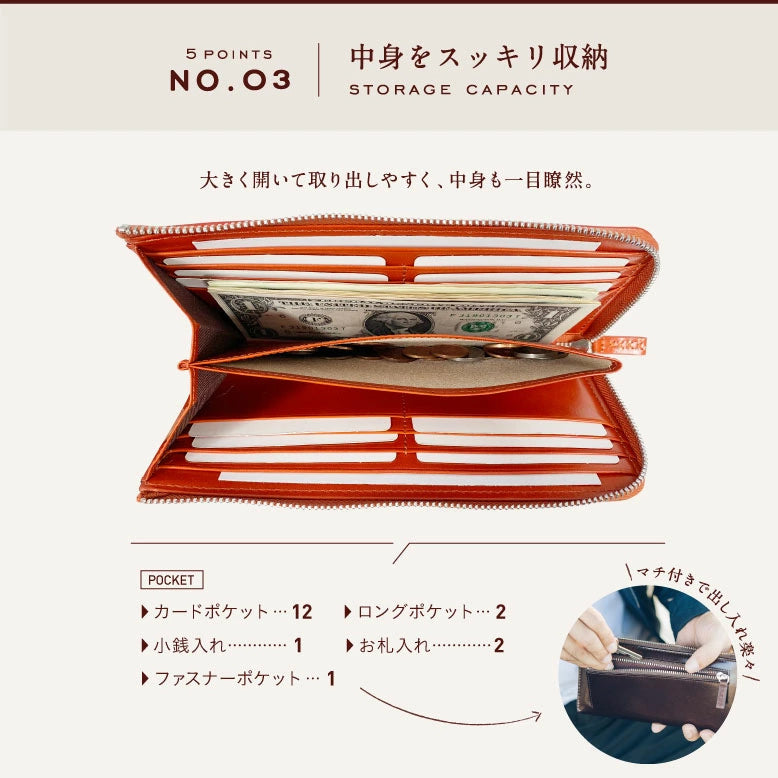 L字ファスナー スキミング防止機能付き 本革 長財布