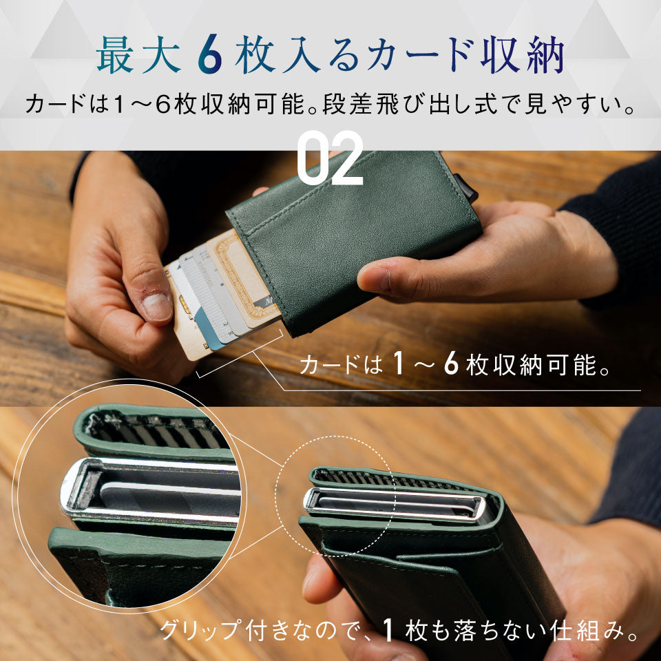 RFIDスキミング防止機能付 レザー カーボン 三つ折り ミニ財布