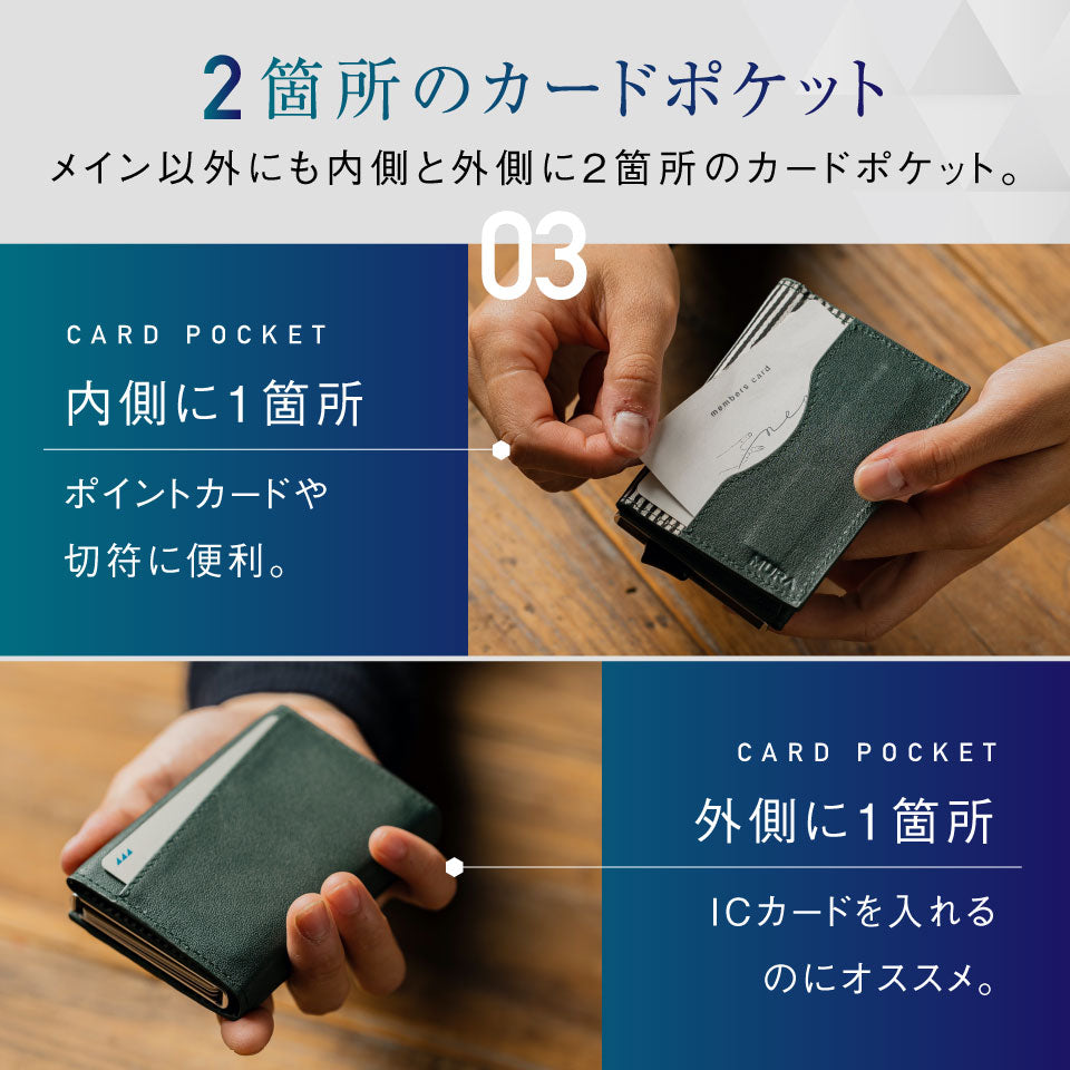 RFIDスキミング防止機能付 レザー カーボン 三つ折り ミニ財布