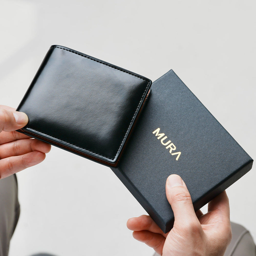 コードバン調/カーボン レザー box型小銭入れ 二つ折り財布