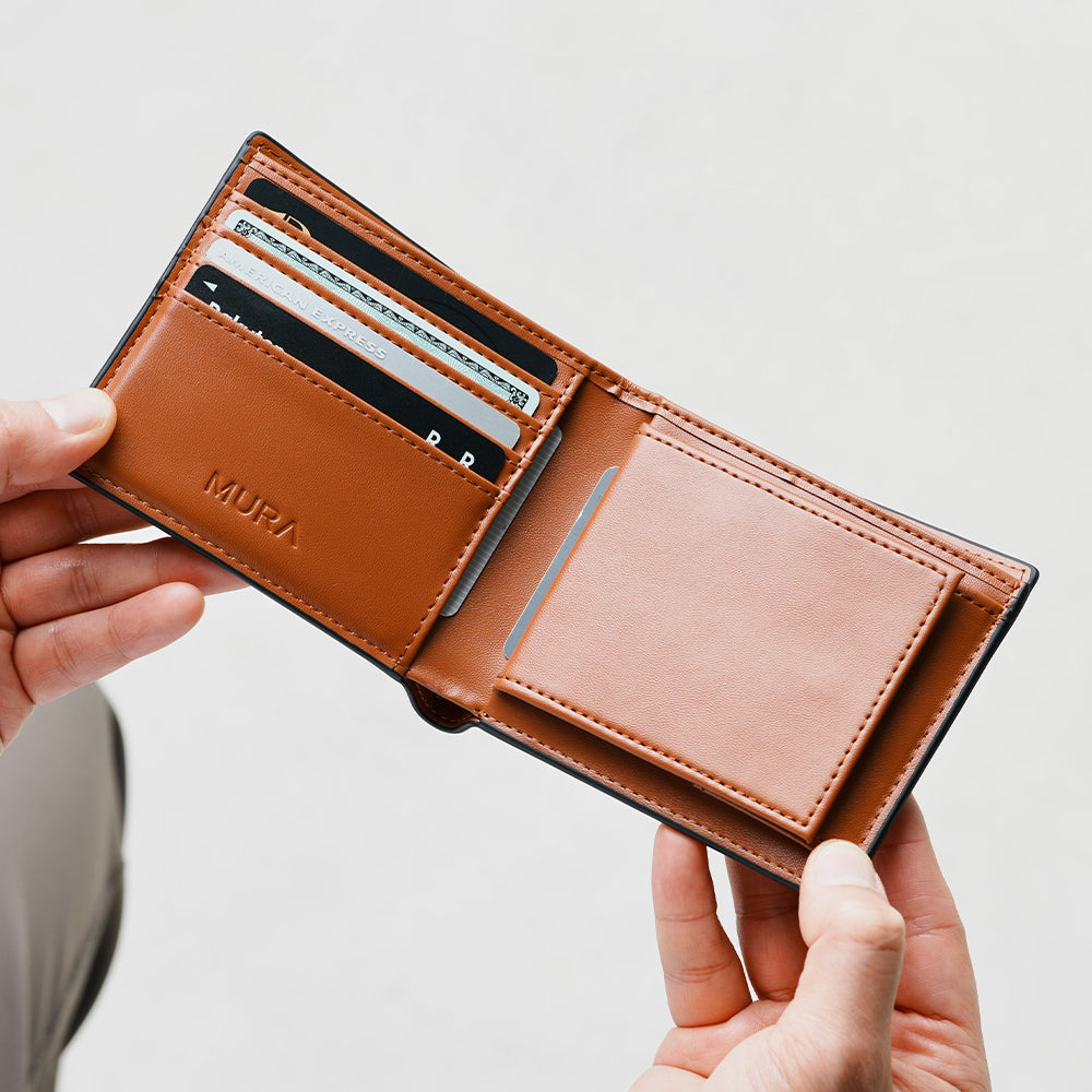 コードバン調/カーボン レザー box型小銭入れ 二つ折り財布