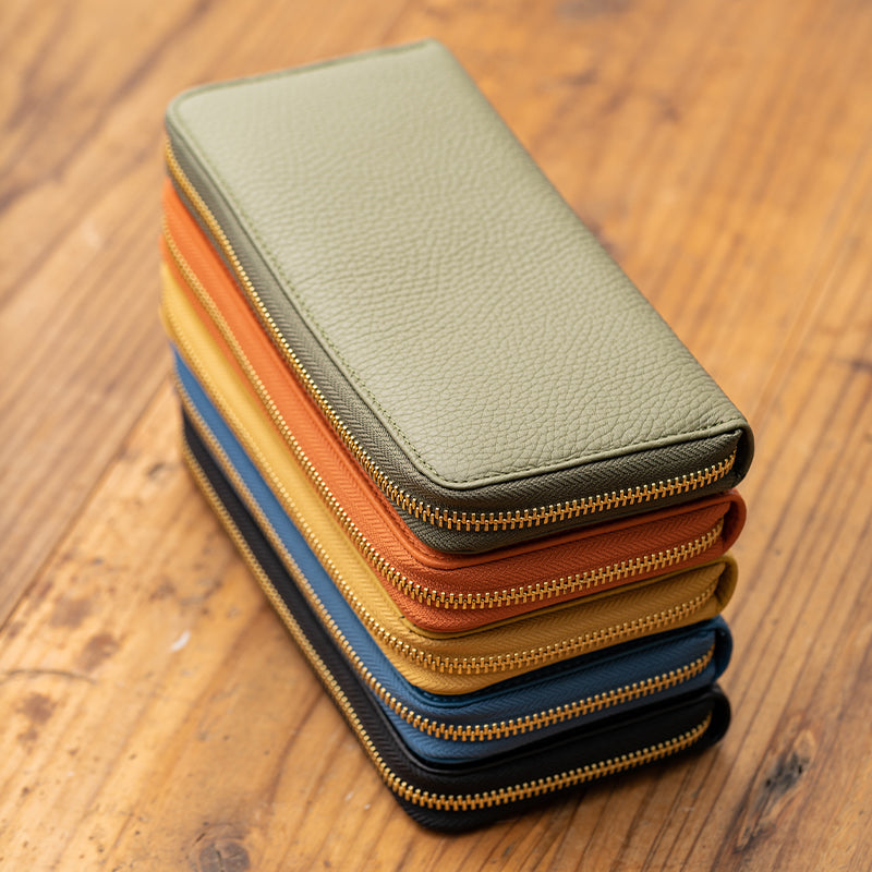 イタリアンレザー シュリンクレザー スキミング防止機能付き ラウンドファスナー 長財布