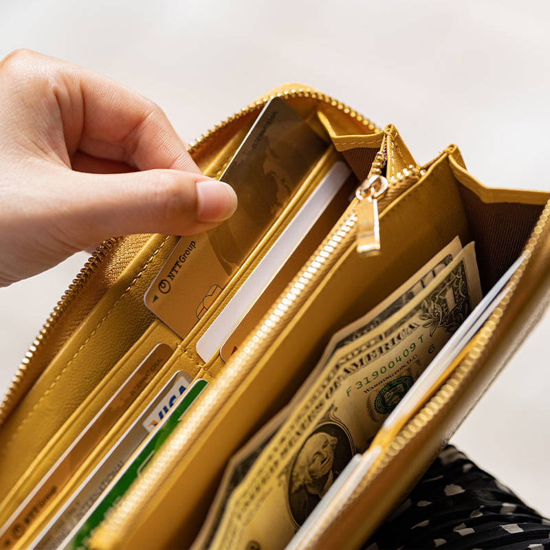 イタリアンレザー シュリンクレザー スキミング防止機能付き ラウンドファスナー 長財布