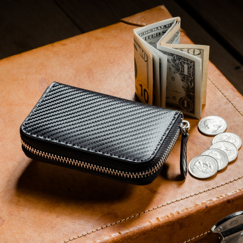 ラウンドファスナー コードバン調/カーボン レザー コインケース