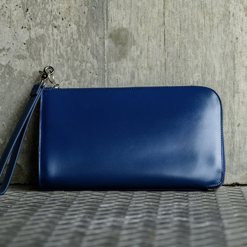 コードバン調/カーボン レザー L字ファスナー コンパクト クラッチバッグ