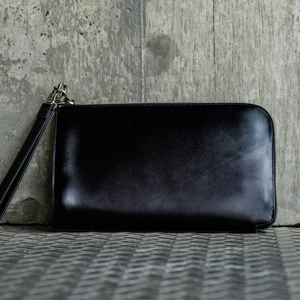 コードバン調/カーボン レザー L字ファスナー コンパクト クラッチバッグ