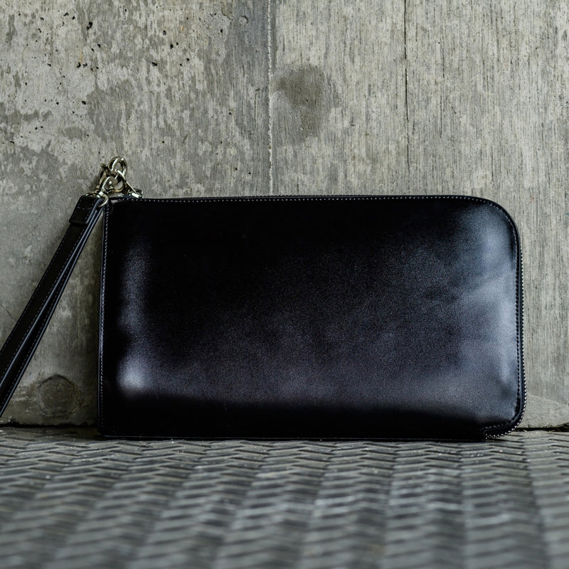 コードバン調/カーボン レザー L字ファスナー コンパクト クラッチバッグ