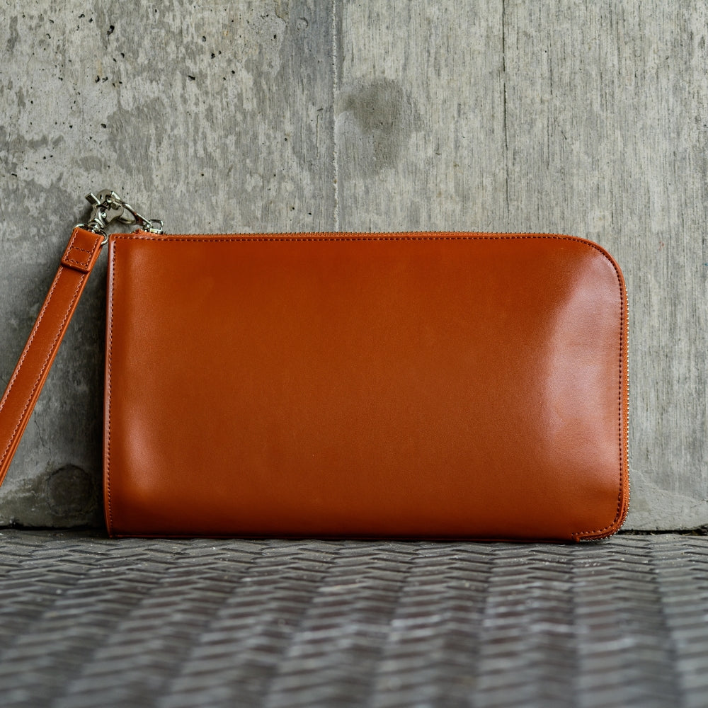 コードバン調/カーボン レザー L字ファスナー コンパクト クラッチバッグ