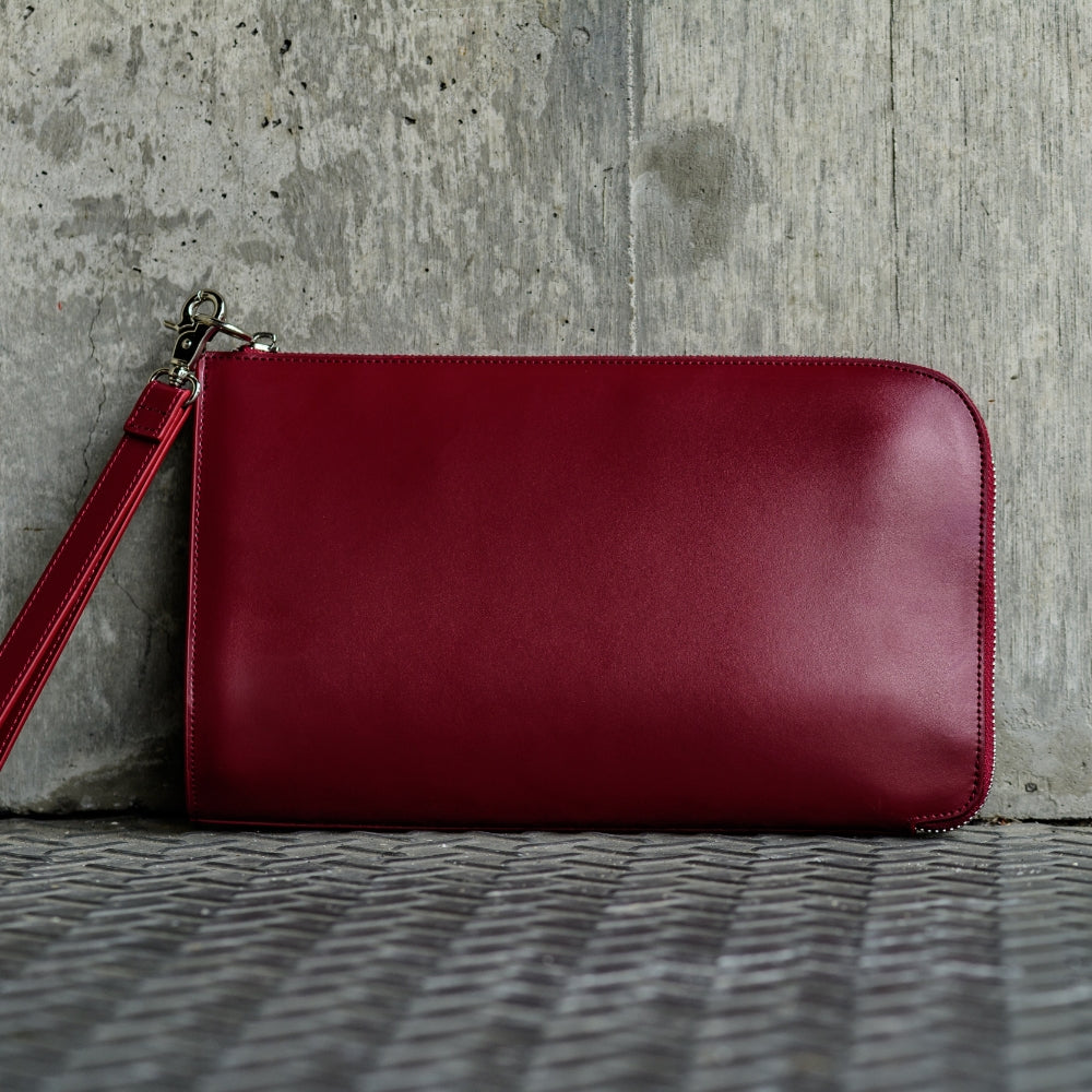 コードバン調/カーボン レザー L字ファスナー コンパクト クラッチバッグ