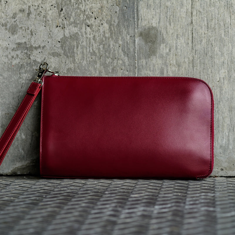 コードバン調/カーボン レザー L字ファスナー コンパクト クラッチバッグ