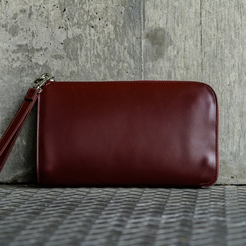 コードバン調/カーボン レザー L字ファスナー コンパクト クラッチバッグ