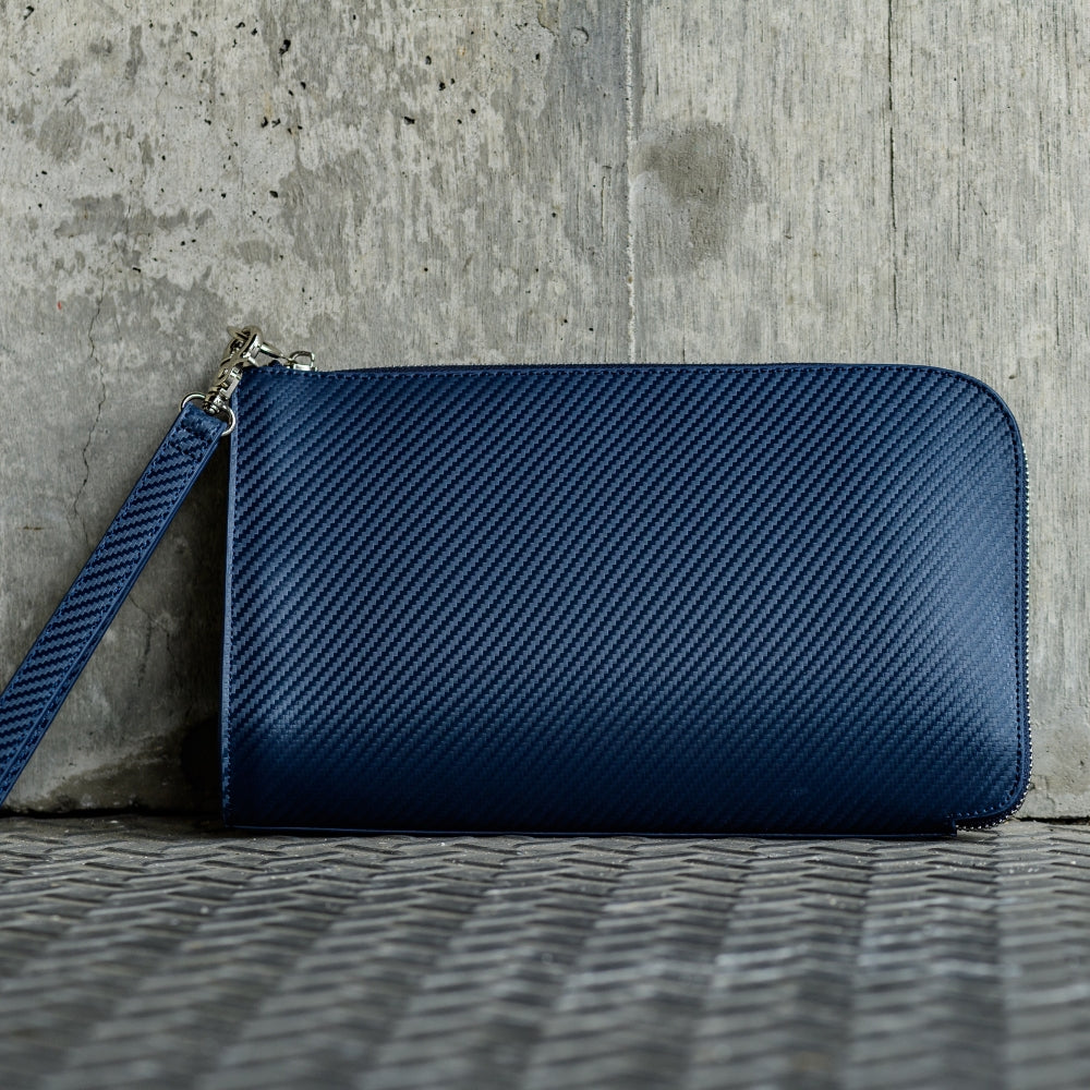 コードバン調/カーボン レザー L字ファスナー コンパクト クラッチバッグ