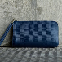 コードバン調/カーボン レザー L字ファスナー コンパクト クラッチバッグ