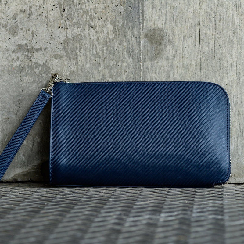 コードバン調/カーボン レザー L字ファスナー コンパクト クラッチバッグ