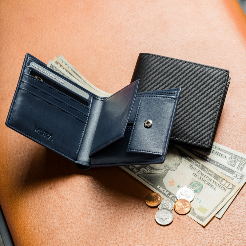 コードバン調/カーボン レザー box型小銭入れ 二つ折り財布