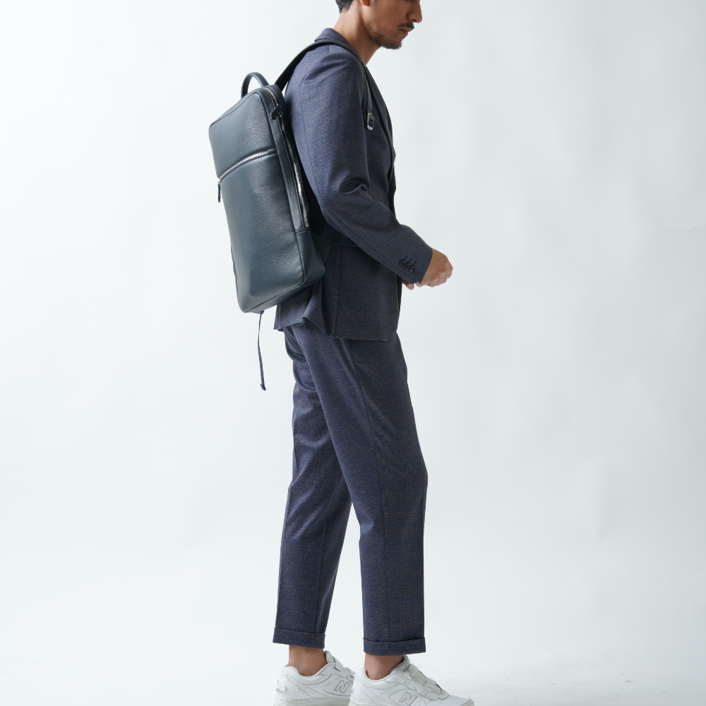 薄マチ ダブルジッパー シュリンクレザー スマート ビジネス リュック