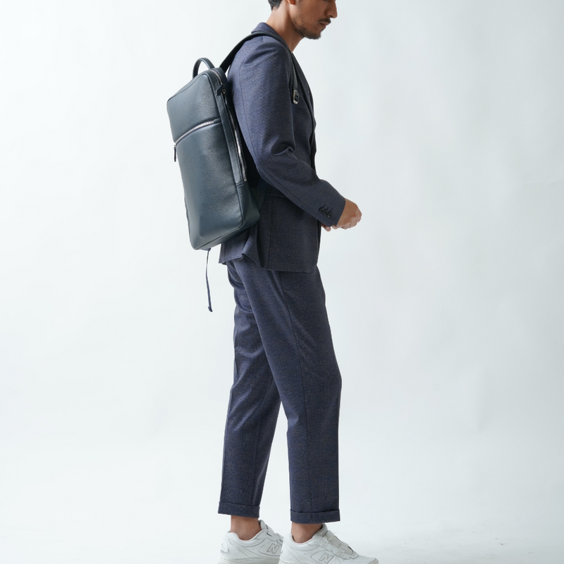 薄マチ ダブルジッパー シュリンクレザー スマート ビジネス リュック