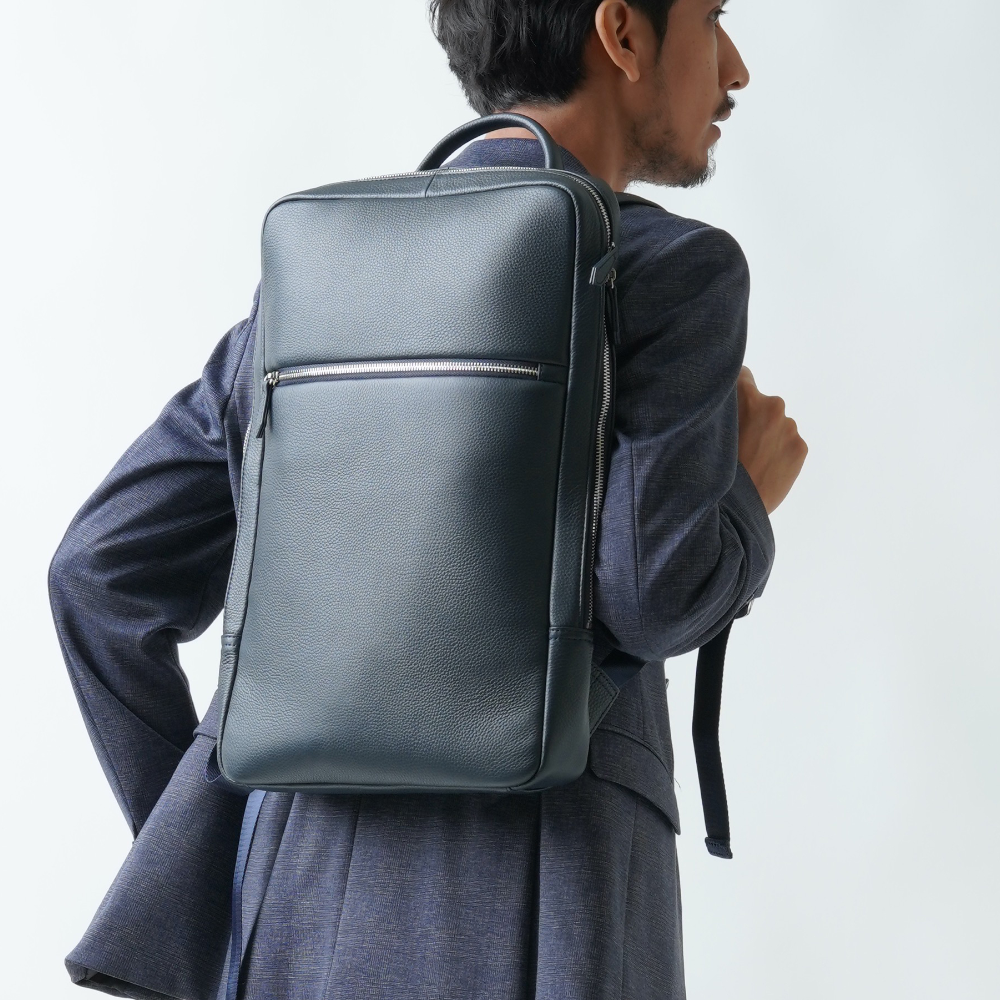 薄マチ ダブルジッパー シュリンクレザー スマート ビジネス リュック