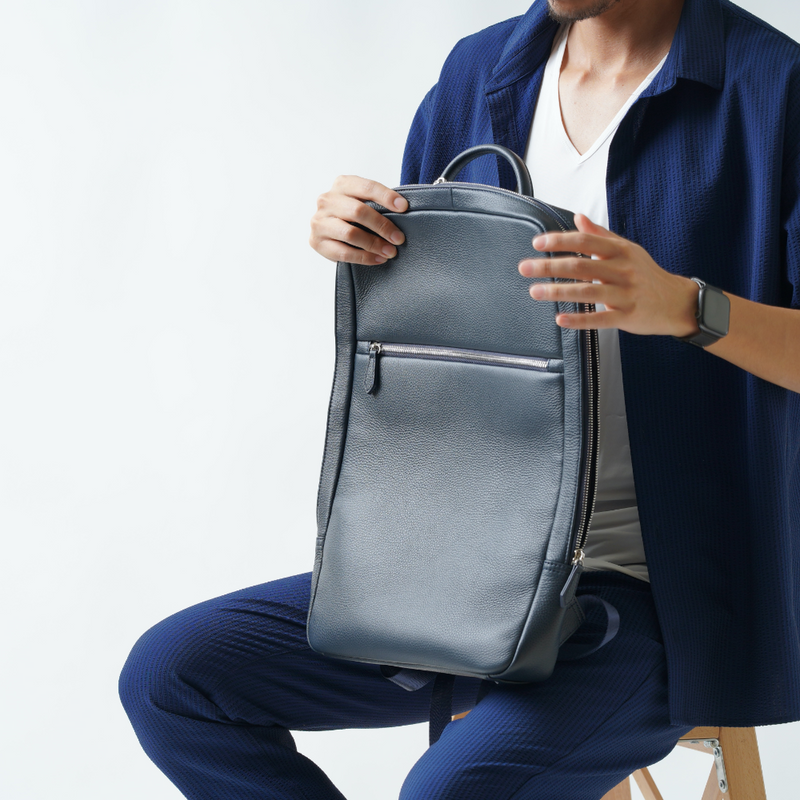 薄マチ ダブルジッパー シュリンクレザー スマート ビジネス リュック