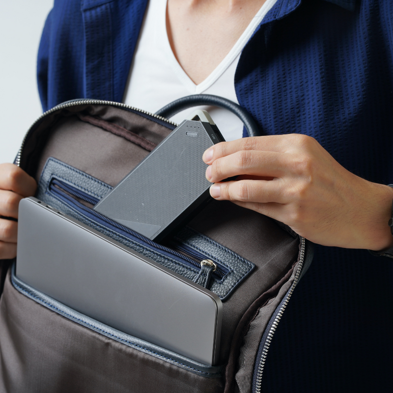 薄マチ ダブルジッパー シュリンクレザー スマート ビジネス リュック