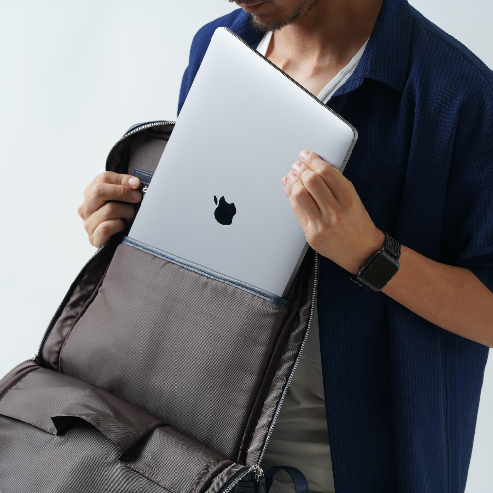 薄マチ ダブルジッパー シュリンクレザー スマート ビジネス リュック