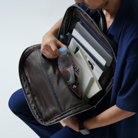 薄マチ ダブルジッパー シュリンクレザー スマート ビジネス リュック