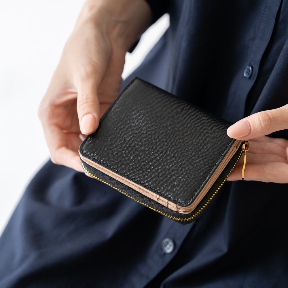 【色: ブラックA type：縦型コインポケット】MURA 二つ折り財布 財布