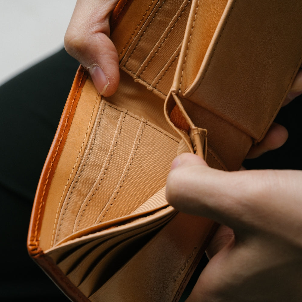 イタリアン/フルグレイン レザー スキミング防止機能付 二つ折り財布