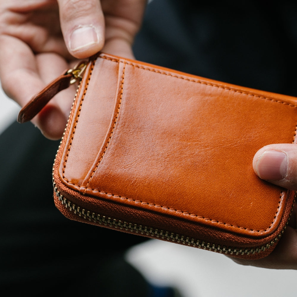 イタリアン/フルグレイン レザー スキミング防止機能付 ラウンドファスナー コインケース