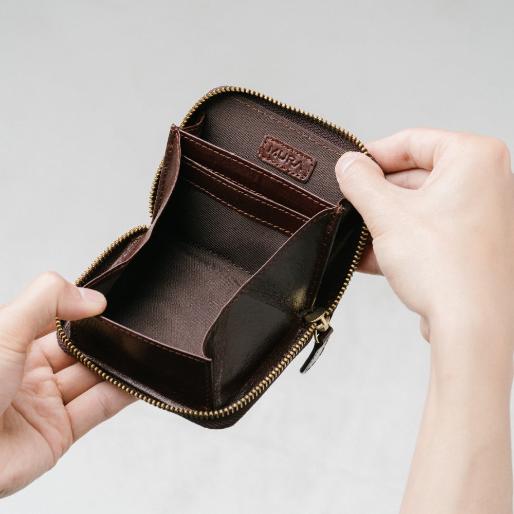 イタリアン/フルグレイン レザー スキミング防止機能付 ラウンドファスナー コインケース