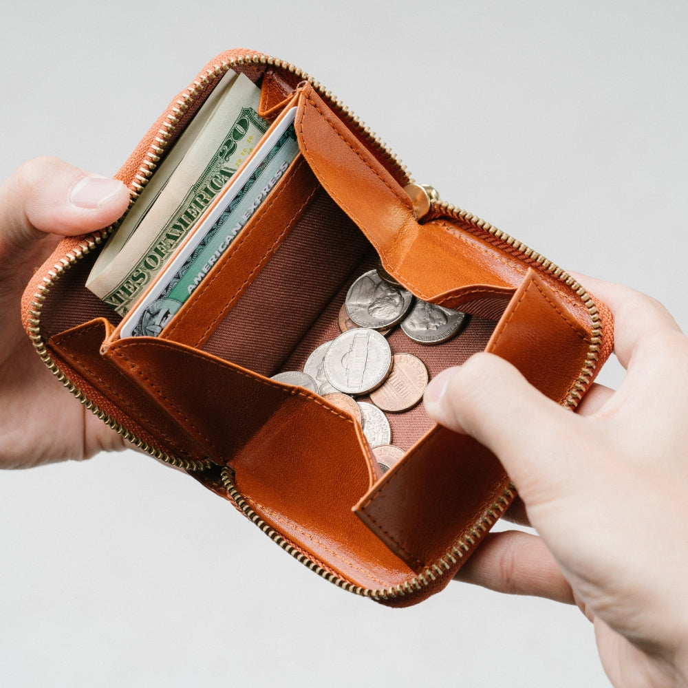 イタリアン/フルグレイン レザー スキミング防止機能付 ラウンドファスナー コインケース