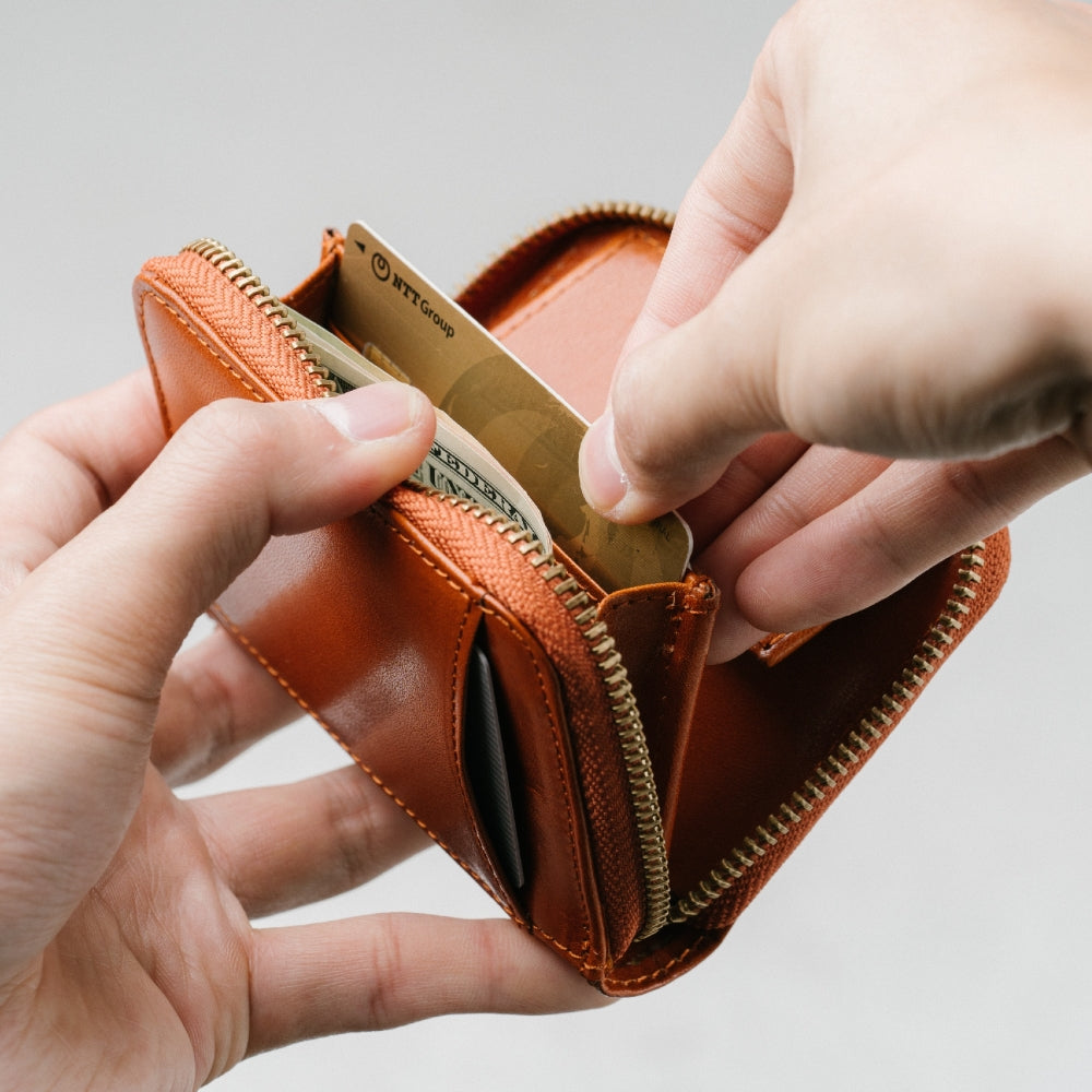 イタリアン/フルグレイン レザー スキミング防止機能付 ラウンドファスナー コインケース