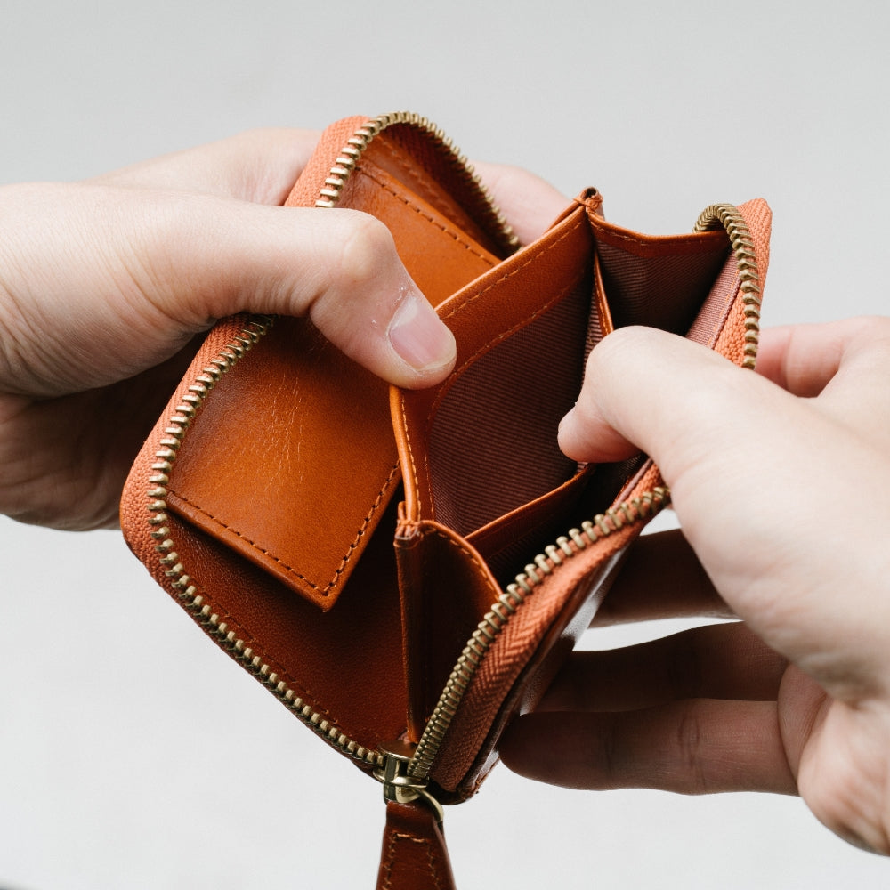 イタリアン/フルグレイン レザー スキミング防止機能付 ラウンドファスナー コインケース