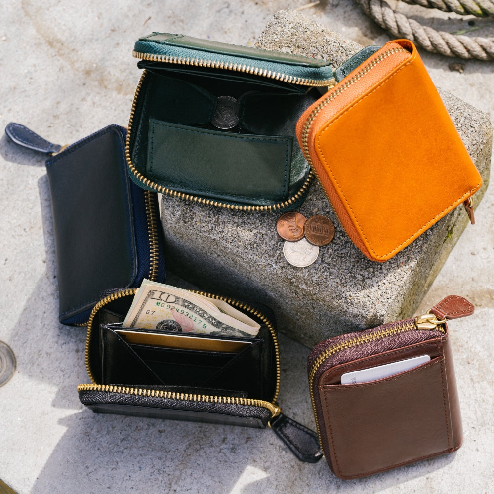 イタリアン/フルグレイン レザー スキミング防止機能付 ラウンドファスナー コインケース