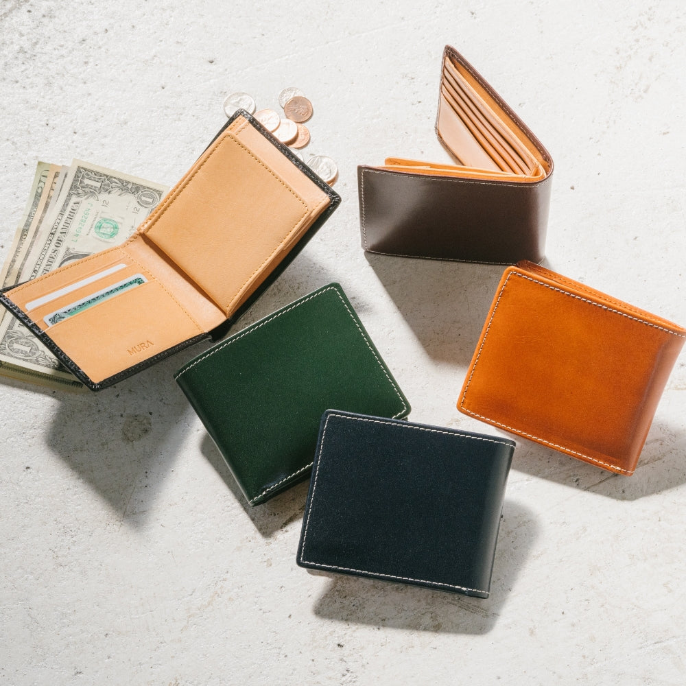 【色: ブラックA type：縦型コインポケット】MURA 二つ折り財布 財布