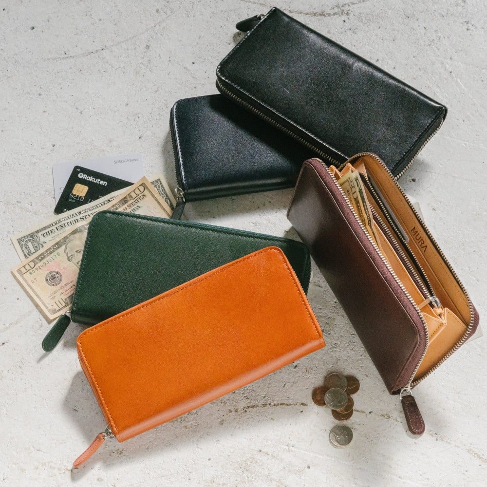 [ムラ] 財布 イタリアンレザー フルグレインレザー メンズ 二つ折り スキミン約17cm重量