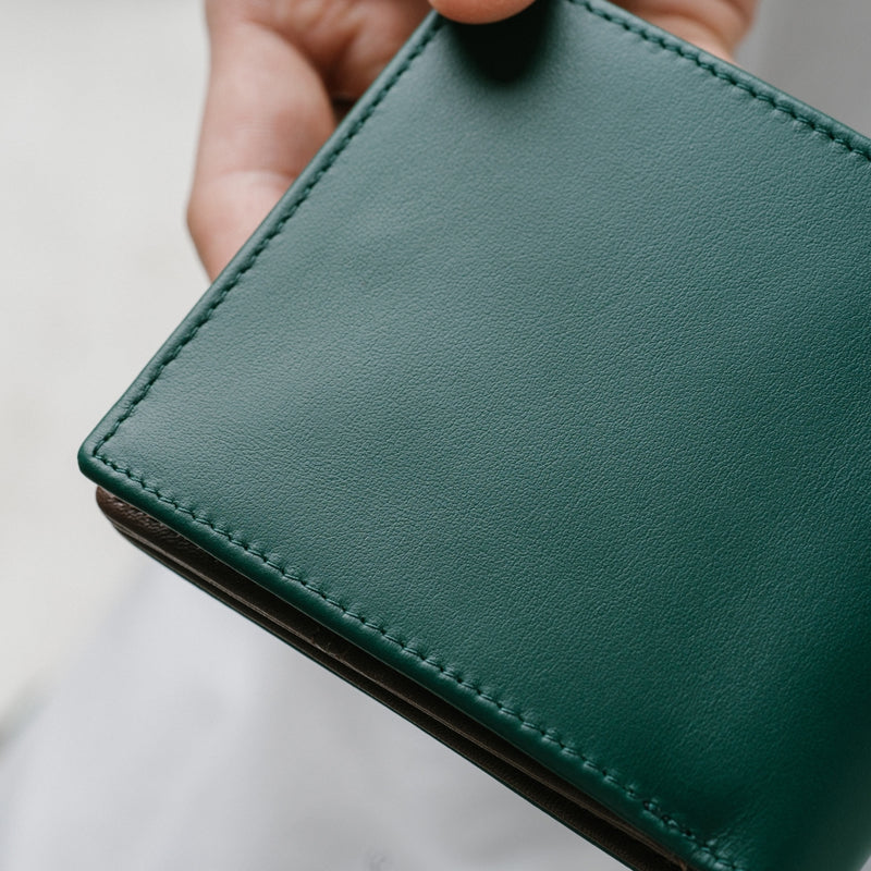 イタリアンレザー スキミング防止機能付き BOX型コイン収納 二つ折り財布