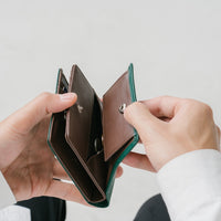 イタリアンレザー スキミング防止機能付き BOX型コイン収納 二つ折り財布