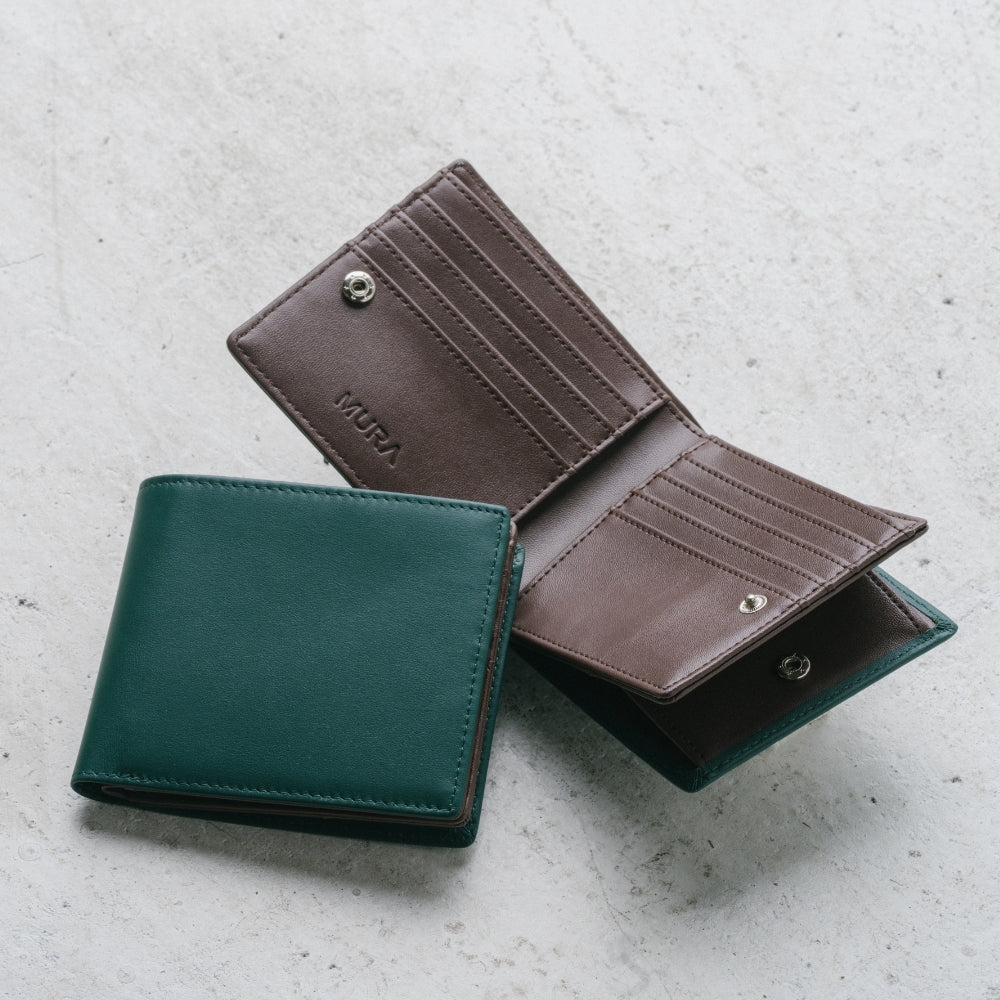 イタリアンレザー スキミング防止機能付き BOX型コイン収納 二つ折り財布