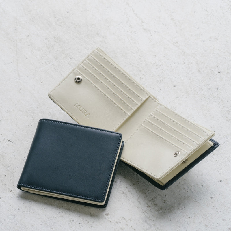 イタリアンレザー スキミング防止機能付き BOX型コイン収納 二つ折り財布
