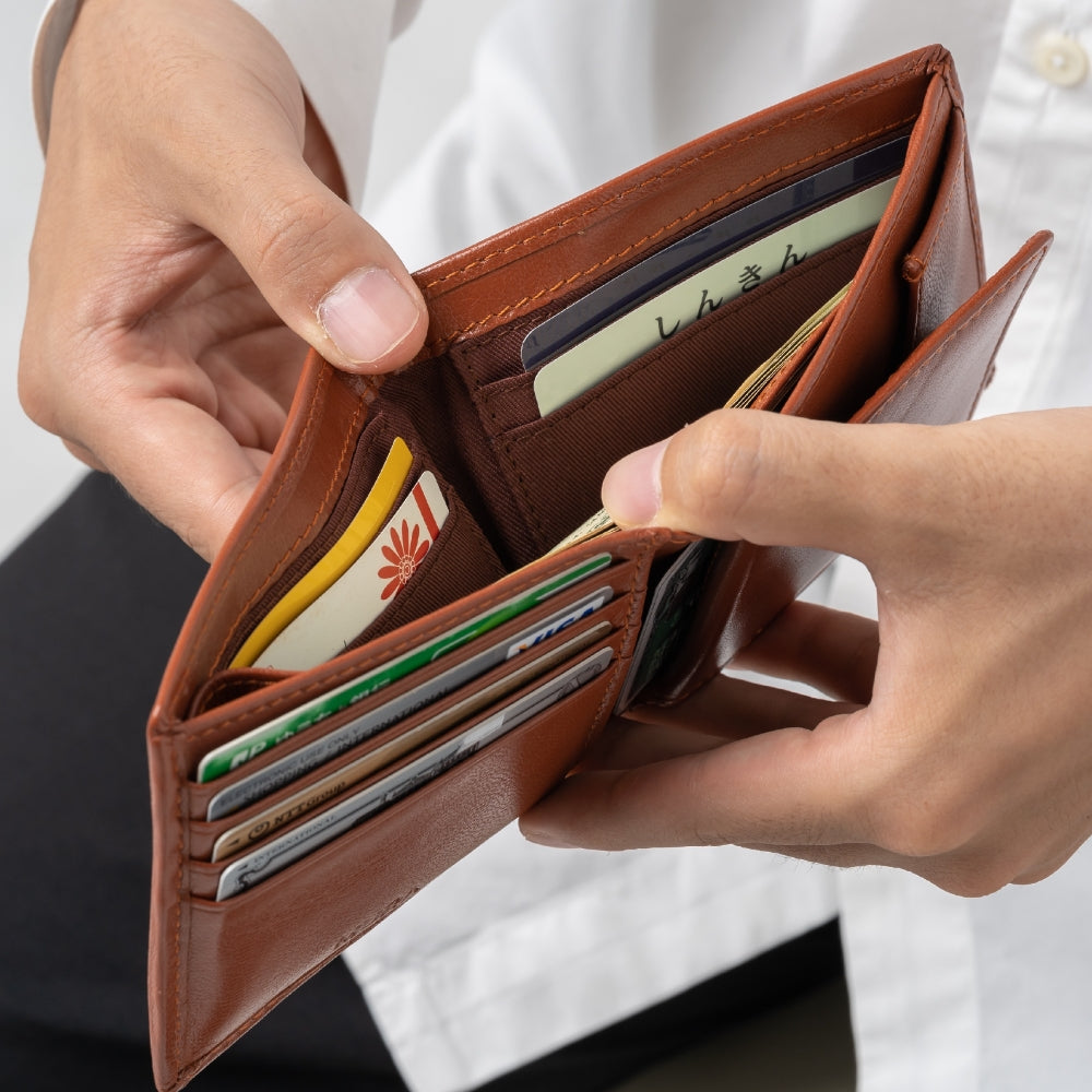 ゴートレザー スキミング防止機能付き 二つ折り財布