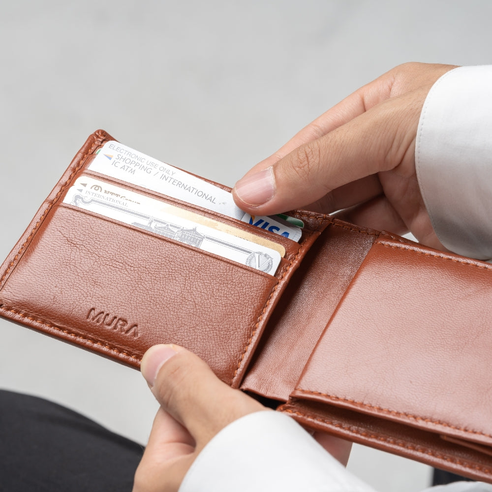 ゴートレザー スキミング防止機能付き 二つ折り財布