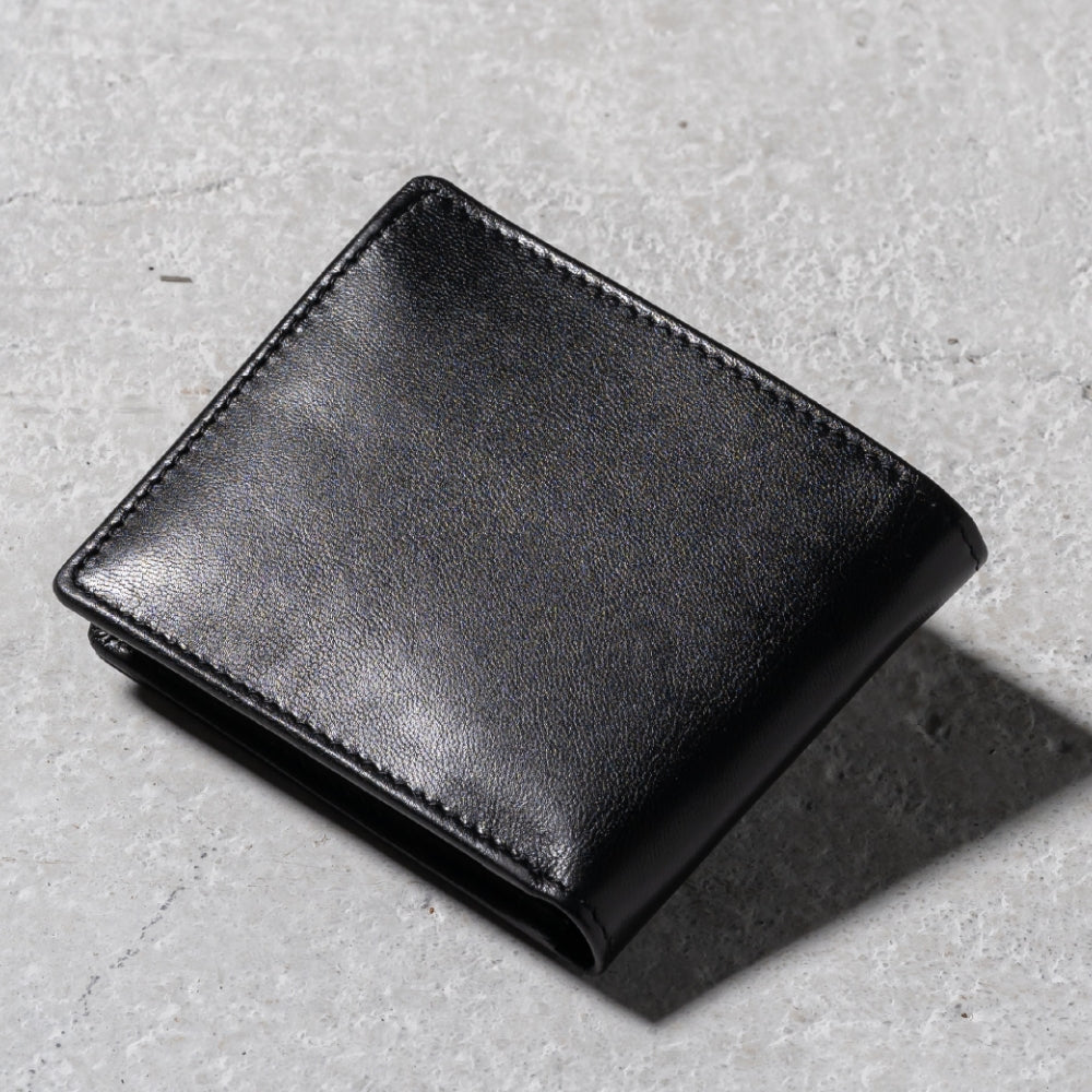 横125×縦95×厚み30ゴート（バイカラー） 二つ折り財布（小銭入れ付） - Black